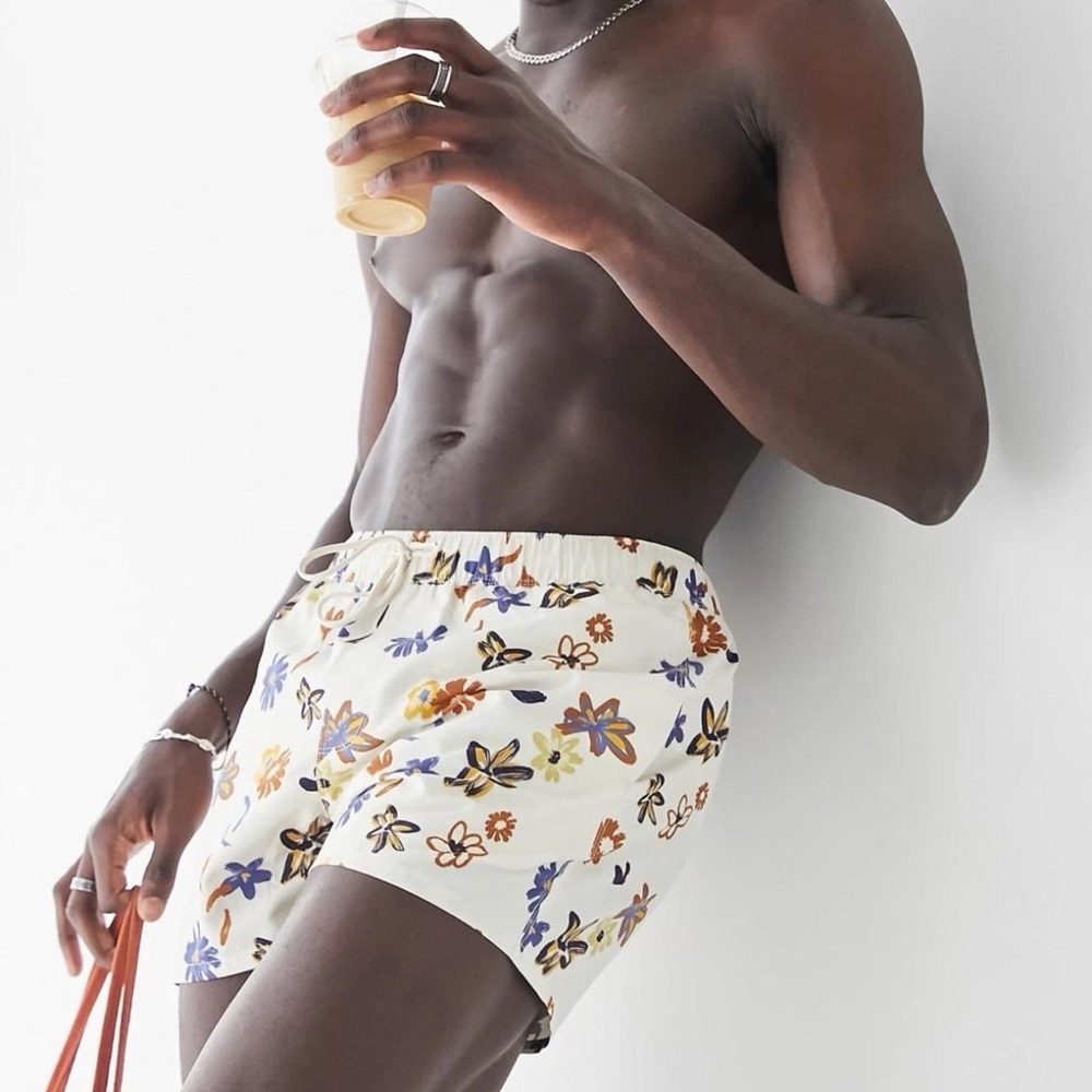 ASOS White Floral Swim Trunks